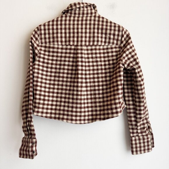 Sezane Check Print Long Sleeve Cropped Linen Blend Shirt 36/S - Picture 4 of 6